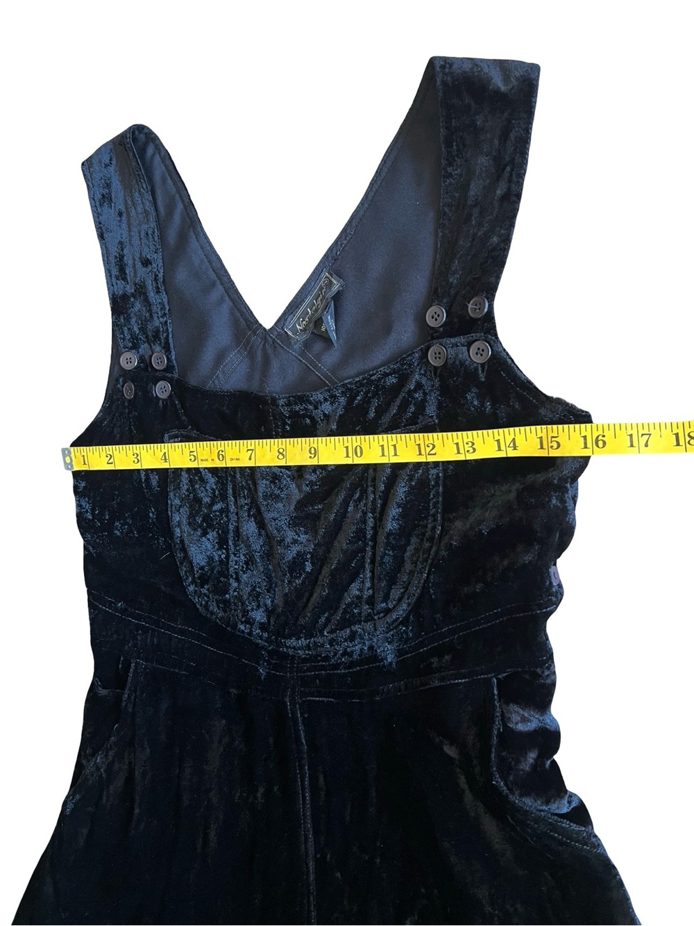 VTG 90s Black Velvet Pinafore Overall Sz S Dress Whimsigoth Goth Grunge Retro - Picture 10 of 12